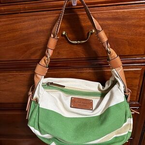 Kate Spade Green and Cream Shoulder Bag with Tan Accents